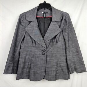 Carole Little Gray Textured Bow Back Blazer Jacket Womens Medium Pleated Peplum